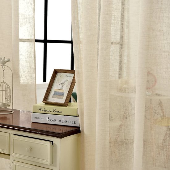 Set van 2 gordijnen transparant met lint 140x225cm