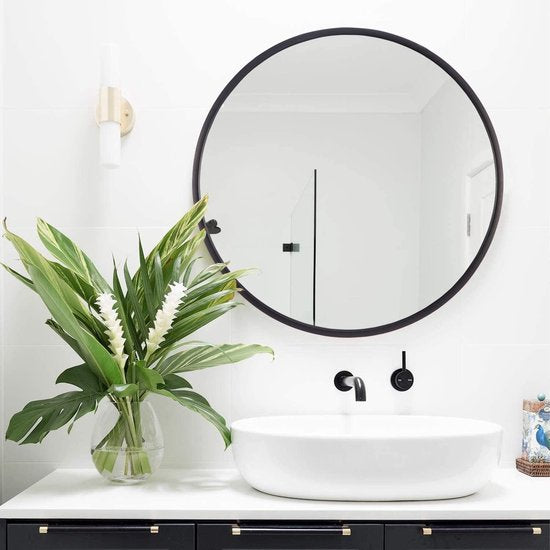 Ronde spiegel, wandspiegel, 50 cm, badkamerspiegel voor hal, woonkamer, slaapkamer, zwart Vertaling: Ronde spiegel, wandspiegel, 50 cm, badkamerspiegel voor de hal, woonkamer, slaapkamer, zwart.