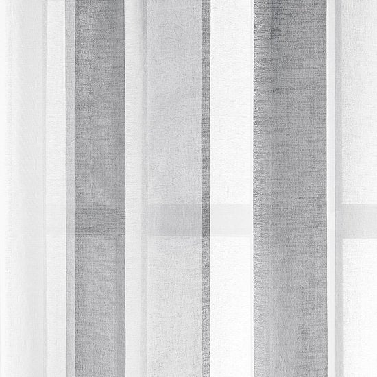 Voile Curtains, Semi-Transparent Short Striped Eyelet Curtain, Modern Home Style, White + Grey, 122 x 140 cm (H x W), for Decoration, Children's Room, Living Room, Bedroom, Set of 2