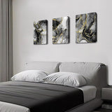 3 stuks grijs zwart goud marmer met lijst canvas foto's abstract aquarel inkt lijnen foto op canvas schilderij wandafbeeldingen wanddecoratie woonkamer slaapkamer decoraties 120 x 60 cm (16 inch x 24