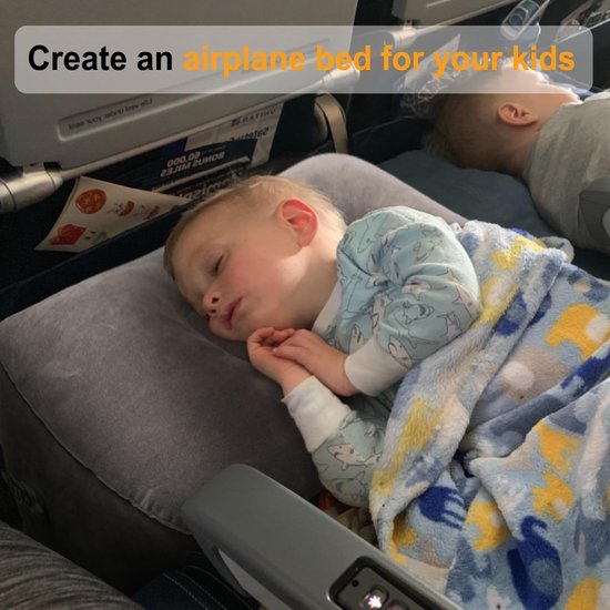 Voetsteun vliegtuig, opblaasbaar voetsteunkussen voor reisauto & thuis & kantoor, in hoogte verstelbaar Flyaway kinderbed, voor slapen op lange vluchten voor kinderen (grijs, 1 stuk)