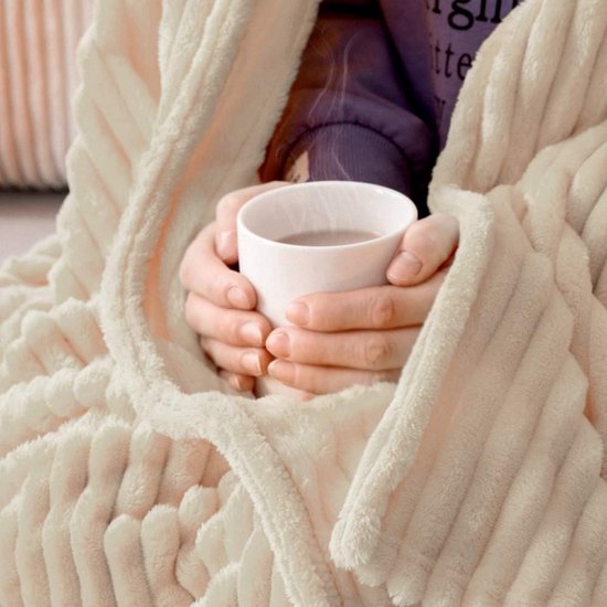 Cuddly Fleece Blanket Flannel Blanket Plain Blankets Couch Blanket Fluffy Throw Microfibre Bedspread Sofa Blanket for Bed Sofa Bedroom Office 85 x 95 Inch 220 x 240 cm Beige