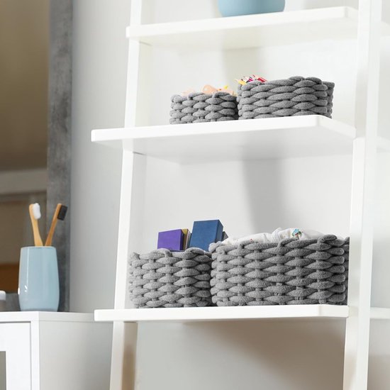 Set of 4 Storage Baskets Braided Cotton Rope - Basket Storage Braided - Stackable Storage Basket for Children's Room Living Room Bathroom, Grey