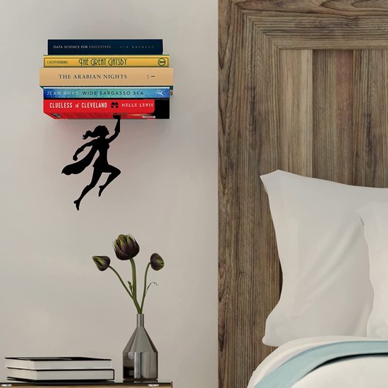 Decoratief zwevend rek, esthetische boekensteun, wandplank, muurdecoratie, boekenstandaard, rek van metaal, voor meisjes en vrouwen, wanddecoratie voor kamer, wanddecoratie, zwart boekenrek