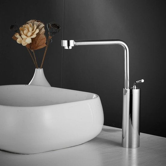 Wastafelkranen Wastafelkraan High Body Chroom Zwanenhals Enkele handgreep Enkelgatsmontage Messing