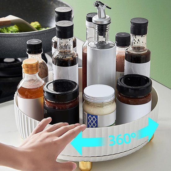 Roterend opbergrek, kruidenrek, draaibaar voor keuken, eetkamer, kast, dresser, 360 graden draaibaar, kruidenrek, organizer, draaibare cosmetica-organizer, opbergrek, draaiplateau organizer, wit