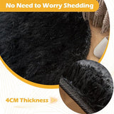 Ronde tapijten, rond, 120 cm, zacht, groot, antislip, wasbaar tapijt, woonkamer, hoogpolig tapijt, shaggy modern hoogpolig tapijt, slaapkamer gezellig bedtapijt, thuis, zwart, wasbaar