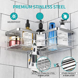 Hoek Douche Caddy 2 Pack, Geen Boren Douche Organizer Hoekplank voor Badkamer Bad, RVS Douche Caddy Hoekplank met 8 Haken en 6 Lijmen (Zilver)