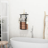 Wandhanddoekhouder, zwarte handdoekhouder badkamer met plank, metalen badkamergastenhanddoekhouder met opbergmand, 57cm opgerold handdoekenrek, handdoekenopslag