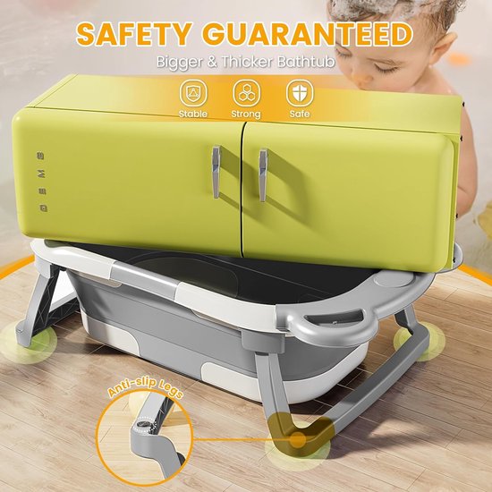 Opvouwbare babybadkuip, babybadset voor pasgeborenen, met babybadkussen, babybadborstel en douchemuts, kinderbad met afvoergat voor 0-24 maanden, grijs