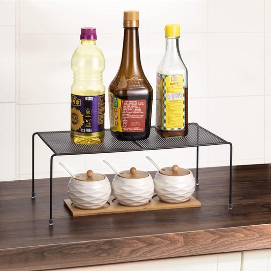 Organisatorplank voor keukenkast, 2 stuks opbergplank voor keukenkast, organisatorplank voor keukenkast met antislip rubberen voetjes