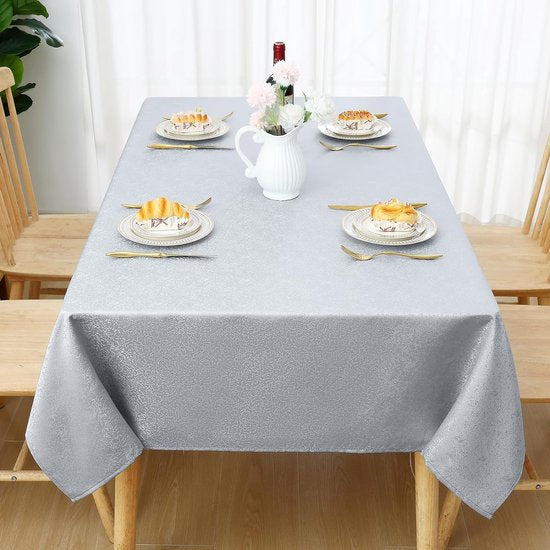 Tafelkleed afwasbaar, rechthoekig, 100 x 140 cm, polyester, tafellinnen, jacquard, tuin, tafelkleed, ornamenten, onderhoudsvriendelijk, grijs