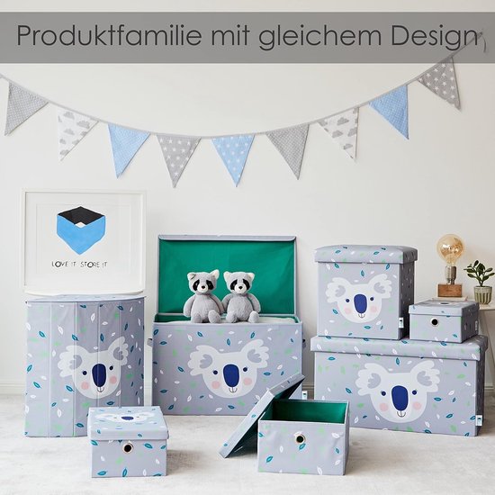 Opbergdoos met deksel, grote kist van stof, robuust en extra stabiel, grijs met koala, 62 x 38 x 39 cm