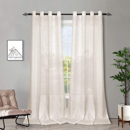 Gordijnen beige transparant linnen look gordijnen met ogen voor woonkamer slaapkamer set van 2 225x140cm