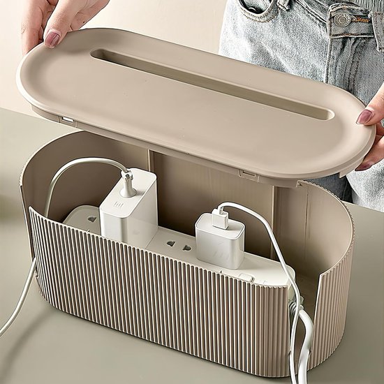 kabelbox, organizer, box met deksel, kabelmanagement, ABS-kunststof, kabelmanagement, box, multifunctionele overspanningsbeveiliging voor kabelstrips, bruin