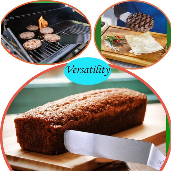 Stainless Steel Grill Spatula Set - Heavy Duty Long Plancha Spatula, Burger Smash Spatula, Chopper / Scraper with Solid Wood Handle, Ideal for Grill, Teppanyaki, Kitchen