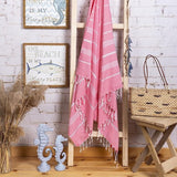 Premium hamamdoek met handgeknoopte franjes, 100% katoen, XXL strandhanddoek, 100 x 200 cm, Oeko-TEX 100, grote strandhanddoek, saunahanddoek en reishanddoek (roze)