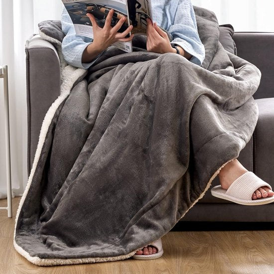 Sherpa knuffeldeken, pluizige hoogwaardige deken, superzachte fleecedeken als woonkamerdeken, sprei, warme banksprei, grijs, 152 x 203 cm