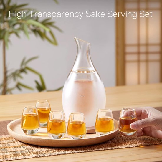 Sake Set glazen, Japanse sake set 250 ml met 6 Sake Cup shotglazen set voor warmers of koude Japan Soju Liquor met Stone Coaster