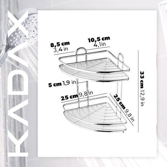 Hoekplank, wandrek van chroomstaal - badkamerhoekrek, douchemand, doucheplank, wandhouder, chroom, douche-organizer - 2 verdiepingen