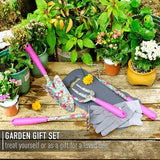 Flower Garden Tool Set 6-delige tuinset met mooie print Tuincadeaus voor vrouwen, inclusief verplantschepje, vork, handhark, cultivator, tuinhandschoenen en kniebeschermer