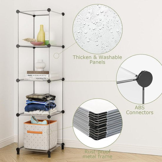 Schoenenrek, DIY Cube reksysteem, set van 16 kubussen, 30 x 40 cm, ruimteverdeler van kunststof, opslag van kleding, schoenen en boeken, 16 stuks, semi-transparant