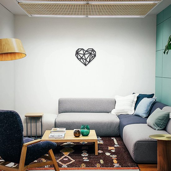 Beautiwall Geometrisch Hart Moderne Wanddecoratie Metaal Zwart - Gecoate Wanddecoratie Metalen Foto's - Woonkamer Badkamer Slaapkamer Wanddecoratie Metaal Decoratie - Inclusief Plakstrips