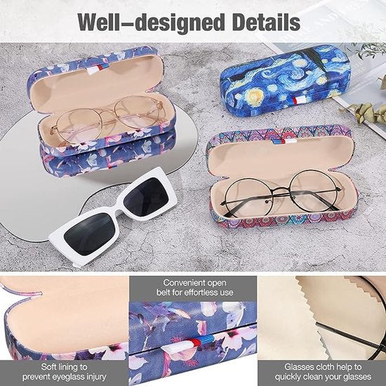Hardcase brillenkoker, PU lederen brillenetui, krasbestendige draagbare brillenbox met reinigingsdoek, harde schaal, etui, brillenorganizer, brillenopslag voor zonnebril leesbril