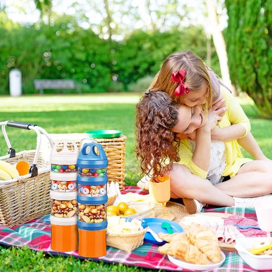 Voorraadpotten Set van 2 opslagcontainers Voedselopslag Stapelbaar 31oz Twist Lock Stapelmoeren Opslag en organisatie Snoepformule Reisartikelendispenser, BPA-vrij, Wit/Blauw