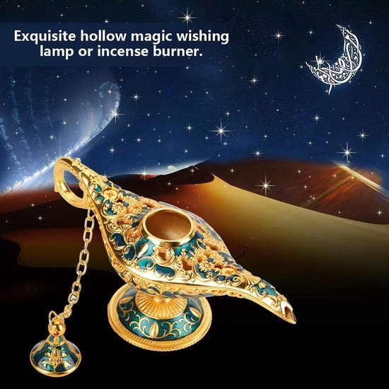 Aladdin Lamp, Metal Carved Hollow Legend Lamp Hollow Aladdin Magic Genie Light Desired Pot Decoration