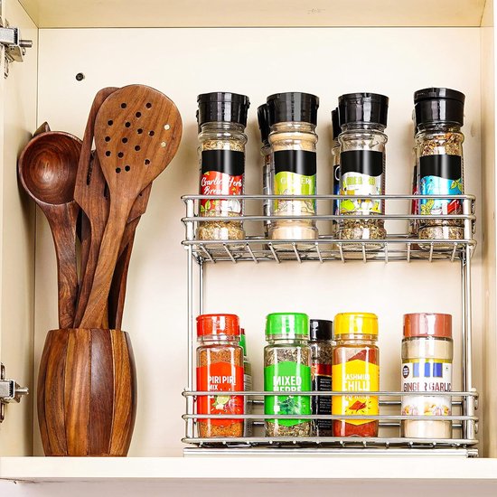 Uittrekbare 2-traps kruidenkeukenkast organizer, 12 x 26 x 23,8 cm (b x d x h), kruidenorganizer
