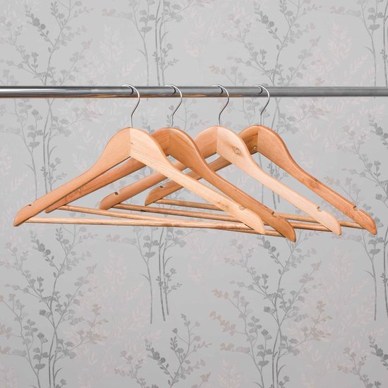 Houten kleerhangers, sterke kledingroedes en kleerkasten, kleerhangers met zoombinder, ruimtebesparende, antislip kleerhangers voor overhemden/pak, hout