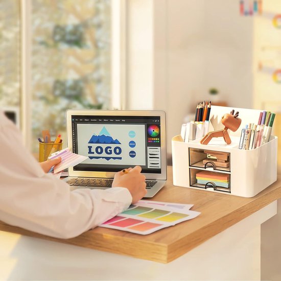 Bureau-organizer 2 sets - Plastic pennenhouder Bureau met 14 vakken en laden - Organisatorsysteem Kantoor Multifunctionele pennenorganizer voor kantoor Home School