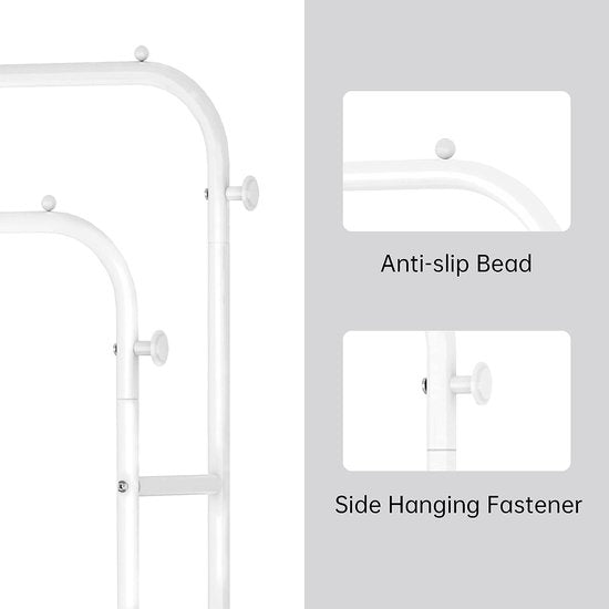 Kledingrek, multifunctionele kapstok van metaal met 3 lagen zijplanken, 2 lagen vloerplanken en 4 haken, geschikt voor kleding, tassen en schoenen