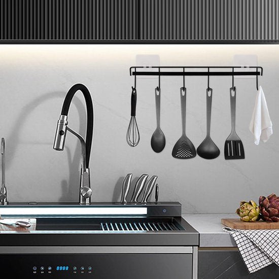 2 stuks zwart 6 haken keukenhouders keukenhouder zonder boren haaklijst keuken zelfklevende keukenhulp keukenhulp keukengerei keukengerei voor keukengerei