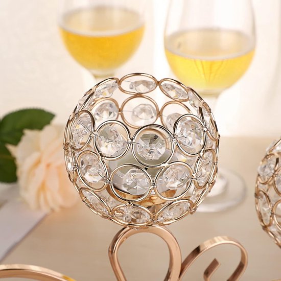 Gouden S-vormige kristallen kandelaar 3-armige kristallen schalen gemaakt van glas Metalen kandelaar Theelicht Decoratieve kandelaar Kaarsenhouder voor Kerstmis Halloween Bruiloft (groot)