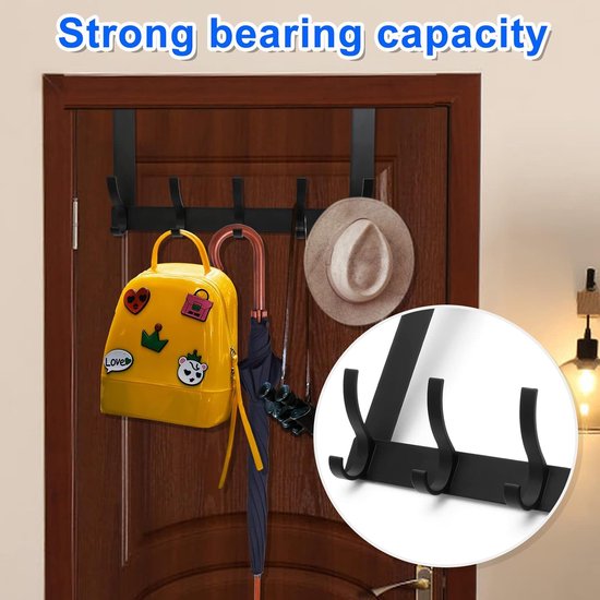 Deurhaken om op te hangen, 10 haken, deurhaken, kledinghaken, deur, zonder boren, deurhaken om op te hangen, zwart, geschikt voor deuren van minder dan 4,5 cm dik