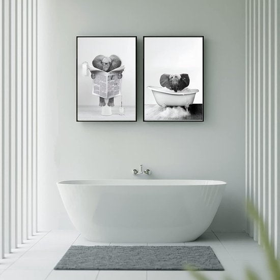 Dier in de badkuip canvas foto's, zwart wit hoogland koe olifant badkamer poster moderne woonkamer slaapkamer woondecoratie zonder frame
