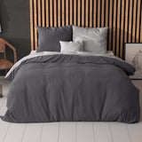 100% Katoen Dekbedovertrek 155cm x 220cm Antraciet/Grijs - Zacht & strijkvrij dekbedovertrek met rits - Tweekleurig dekbedovertrekset met 2 kussenslopen 80cm x 80cm