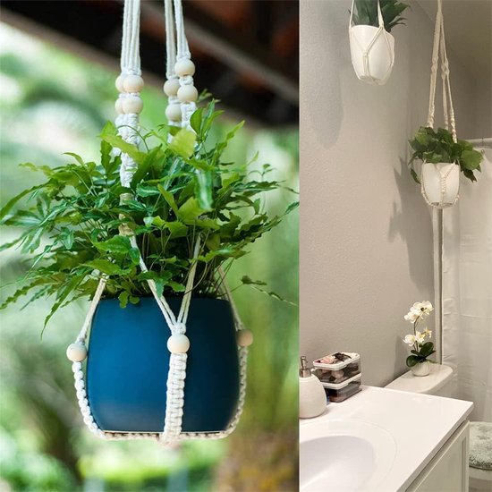 Macrame hangende mand, katoenen touw hangende mand Boho hangende manden voor het ophangen van plantenhouder hangende mand voor binnen buiten tuin balkonraam met EEN haak