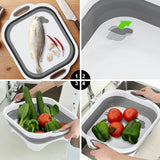Opvouwbare campingsnijplank, 3-in-1 multifunctioneel, met mes, voor het wassen en bewaren van groenten en fruit worden gebruikt voor keuken, camper, camper accessoires, outdoor