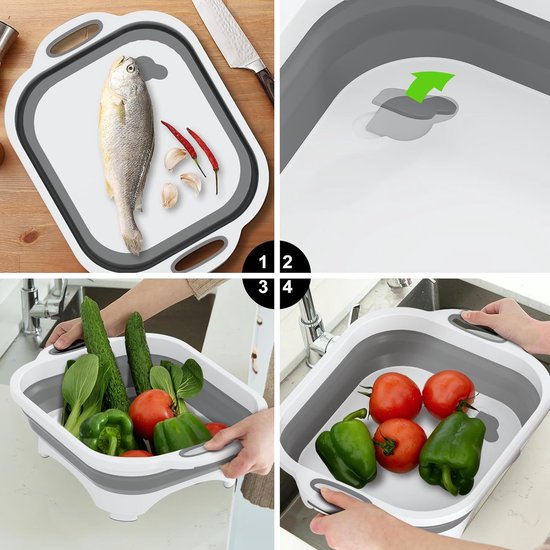 Opvouwbare campingsnijplank, 3-in-1 multifunctioneel, met mes, voor het wassen en bewaren van groenten en fruit worden gebruikt voor keuken, camper, camper accessoires, outdoor