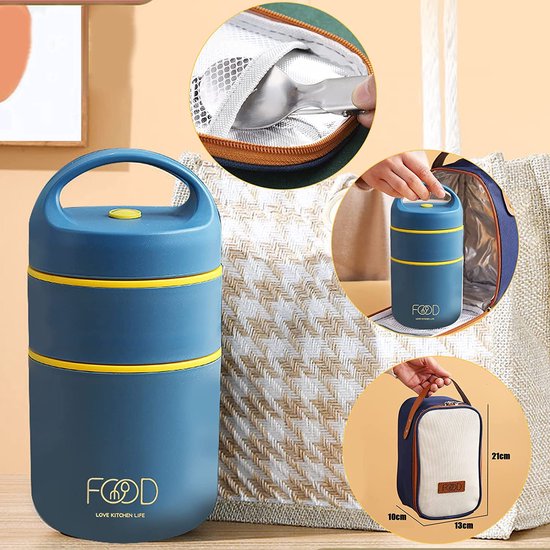 Mueslibeker, thermocontainer voor eten, 680 ml, dubbellaags, lekvrije muesli om mee te nemen, beker, yoghurtbeker, thermolunchbox met lepel, bento-tas, thermobeker voor werk, school, picknick