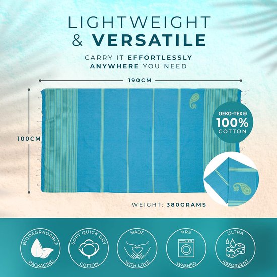 hamamhanddoek, XXL 100x190 cm, voor strand of bad, 100% katoen, handgeweven, exclusief design, 100 x 190 cm