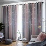 Curtains Pink Grey Shiny Stars, Opaque, Children's Room, Semi-Transparent, H 130 x W 100 cm Eyelet Set of 2 Girls' and Children's Curtains, Blackout, Living Room