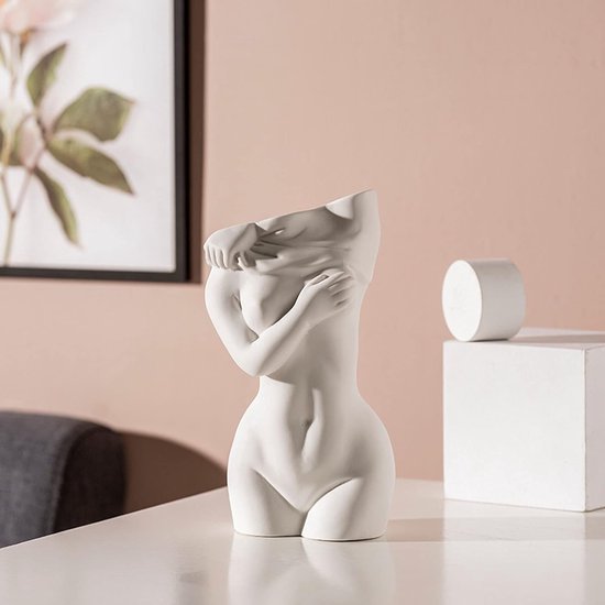 Keramische vaas, tulpen, buiten, ongeglazuurd, pampasgras, bloemenvaas, moderne vazen, klein, voor tafeldecoratie decoratie, vaas, mat wit, voor woondecoratie, woonkamer, B