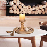 Houten dienblad, kaarsendienblad, decoratie, 28,5 cm, rond, kaarsenbord, houten dienblad, landhuis, kandelaar, decoratief bord, tafeldecoratie, woonkamer