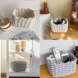 Set van 2 opbergmanden, gevlochten katoenen breimand, kleine manden, commode-organizer, decoratieve vierkante opbergplankmanden voor make-up, sokken, speelgoed (wit)
