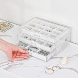 Acryl Sieraden Organizer Sieradendoos voor Dames Doorzichtige Sieradenopslag Sieradendoos Sieradendoos met 3 Laden voor Oorbellen, Ringen, Armbanden -Wit
