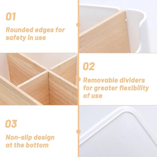 Desktop organizer, 5 vakken, houten tafelorganizer, desktop, stationery, opbergbox, kantoor, bureau, multifunctionele opbergdoos voor pennen, cosmetica, smartphones (wit)